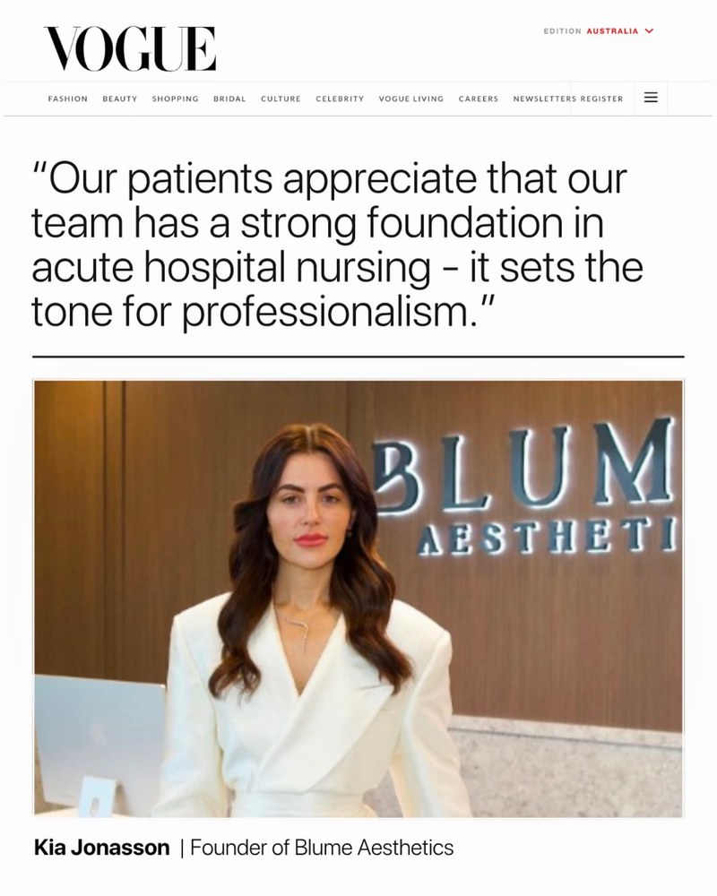Kia Jonasson, Blume Aesthetics founder, featured in Vogue