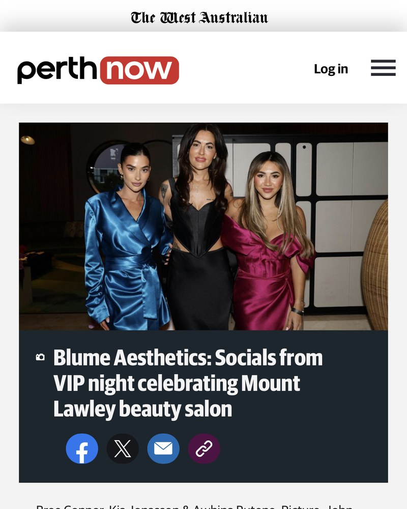 Blume Aesthetics VIP launch featured in Perth Now